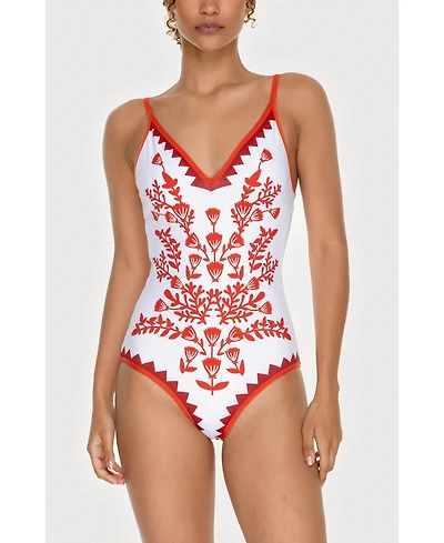 Jessie Zhao New York Women's Red Coral Reversible V-Neck One-Piece Swimsuit