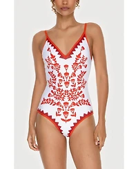 Jessie Zhao New York Women's Red Coral Reversible V-Neck One-Piece Swimsuit