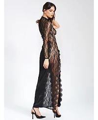 Miss Circle Women's Weslyn Black Satin Lace High Slit Dress