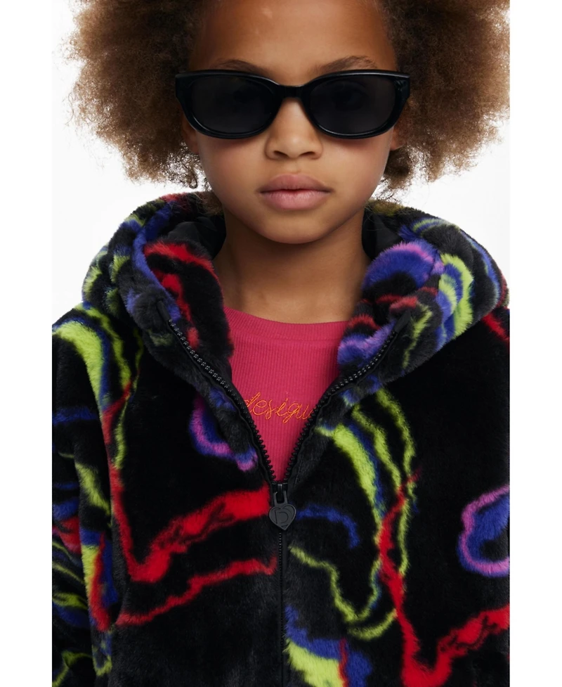 Desigual Girls's Rainbow fur jacket