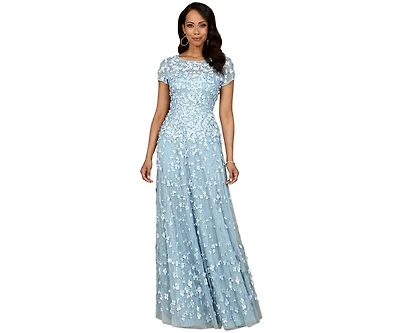 Lara Women's 3D floral embellished cap sleeve gown