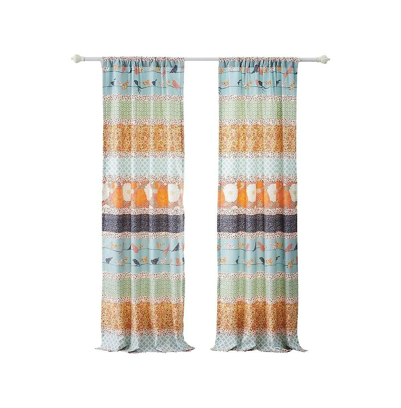Barefoot Bungalow Carlie High Quality Light Filtering Window Panel Pair - Each 42"x84" Calico Stripe