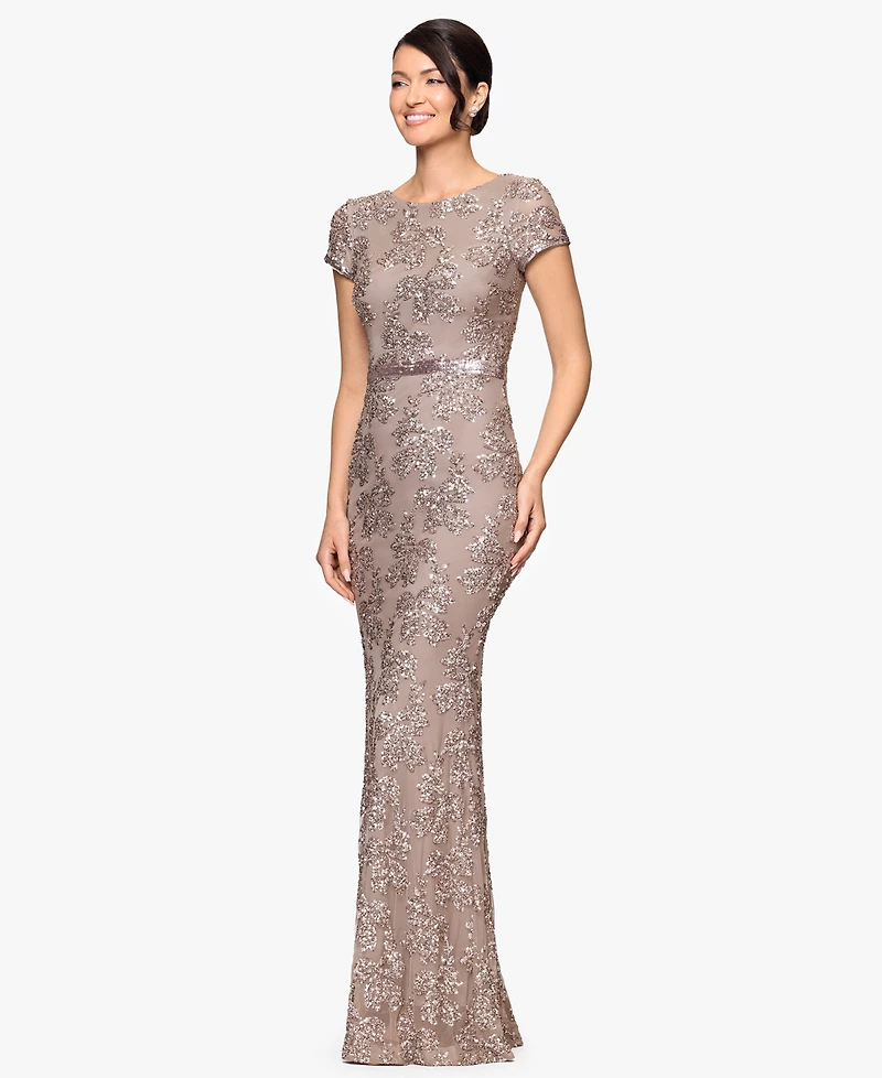 Betsy & Adam Petite Sequin Detail Gown