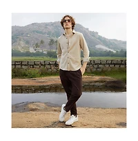 Campus Sutra Men's Saltbox Beige Solid Knit Shirt
