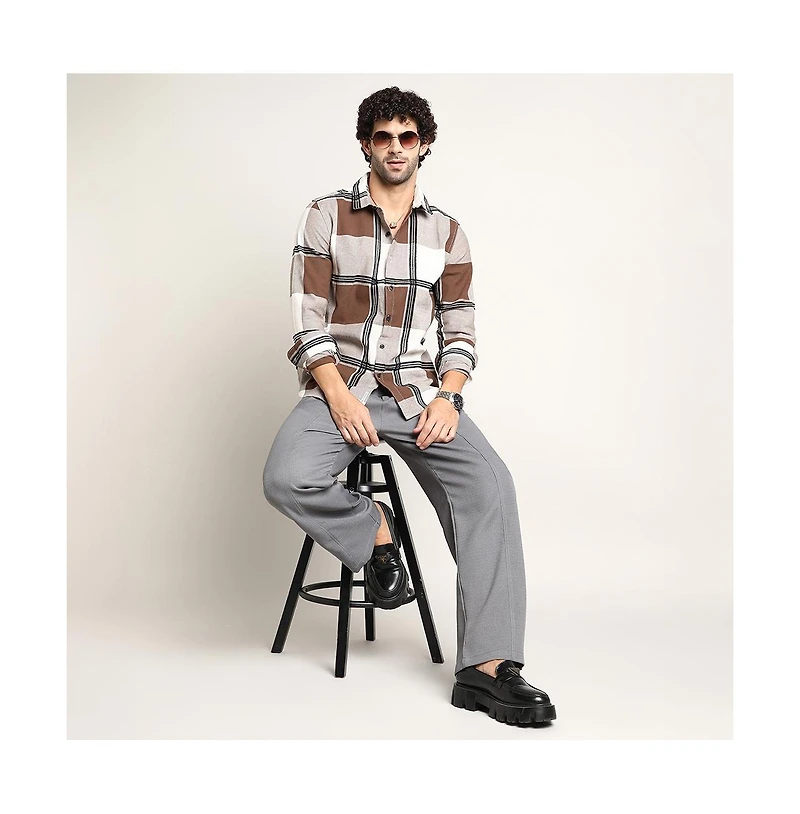 Campus Sutra Men's Russet Brown Overlap Buffalo Shirt