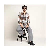 Campus Sutra Men's Russet Brown Overlap Buffalo Shirt