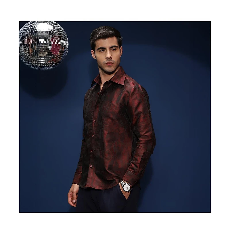 Campus Sutra Men's Burgundy Red Abstract-Woven Shirt