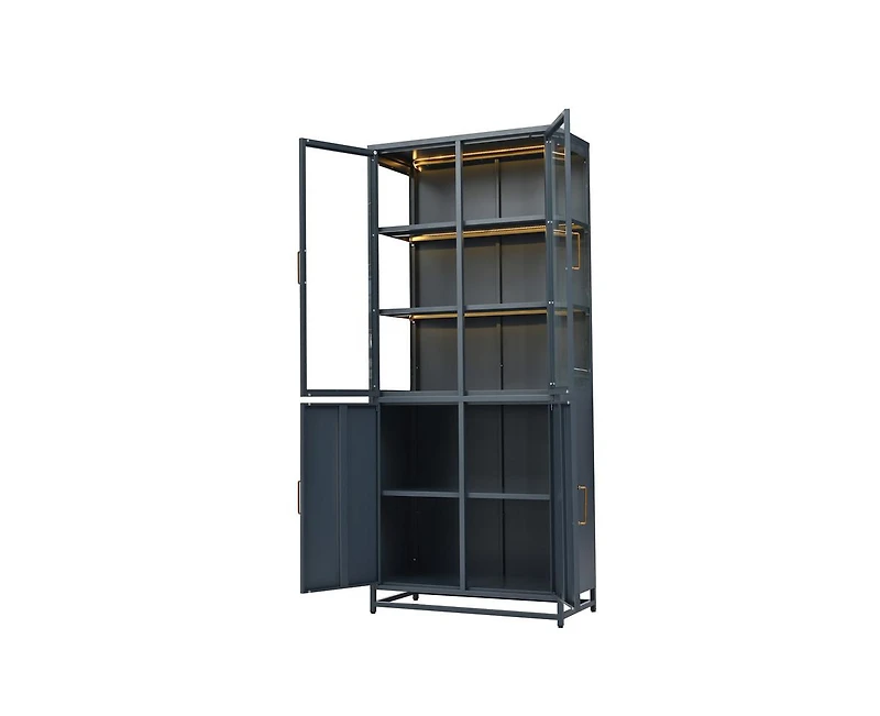 76.75" Tall Display Cabinet with Glass Doors and Led Lights