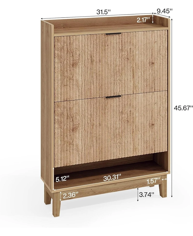 Tribesigns 31.5" Wide Narrow Entryway Cabinet,Shoe Cabinet with 2 Flip Drawers & Open Shelf