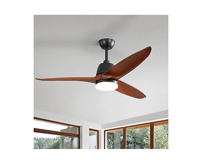 56-inch Modern 3 Solid Wood Blade Tri Color Dimming Ceiling Fan with Six Speed Remote Control and Forward Reverse Function for Indoor