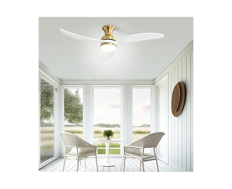 52-inch Modern Classic Golden 3-Blade Flush Mount with Intelligent Remote Control and Light