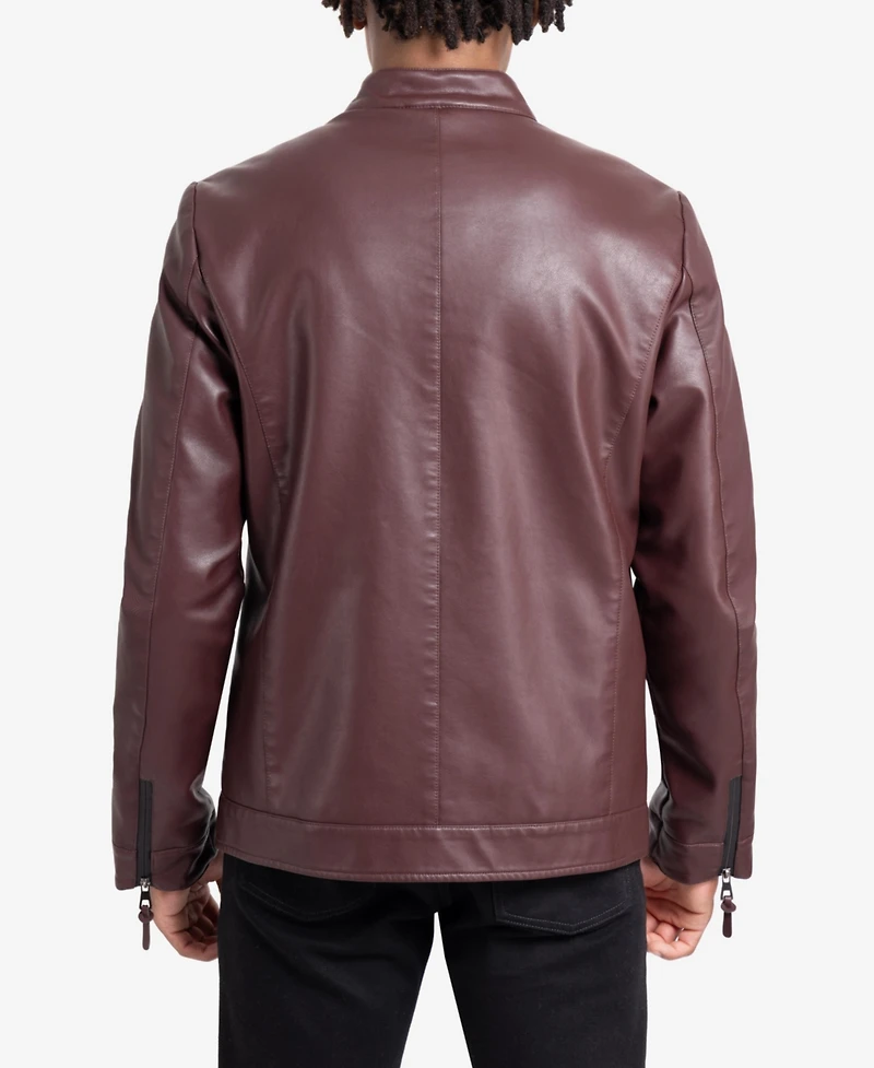 Xray Men's Pu Racer Jacket With Faux Shearling Lining