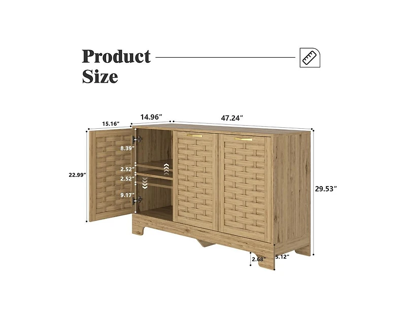 Casainc Storage Cabinet with 3 Doors Adjustable Shelf