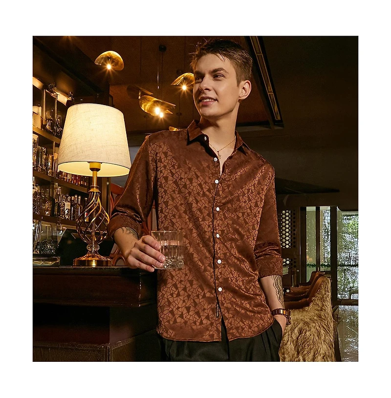 Campus Sutra Men's Chocolate Brown Mozaic-Tactile Shirt