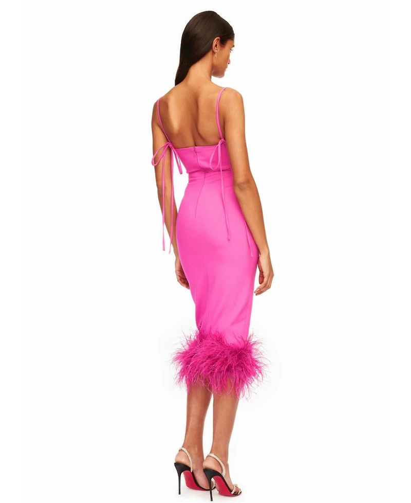 Miss Circle Women Fiona Fuchsia Feather Trim Bottom Maxi Dress