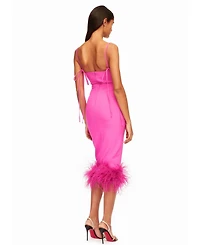 Miss Circle Women Fiona Fuchsia Feather Trim Bottom Maxi Dress