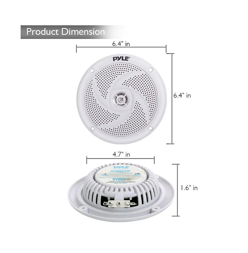 Waterproof Marine Speakers, Low-Profile Slim Style, 4.0'' -inch (100 Watt)