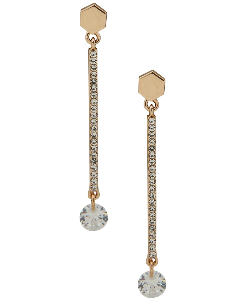 Dkny Cubic Zirconia and Crystal Glass Stone Hex Pave Bar Linear Earrings