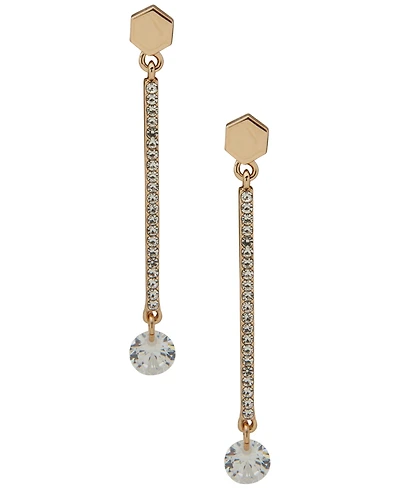 Dkny Cubic Zirconia and Crystal Glass Stone Hex Pave Bar Linear Earrings