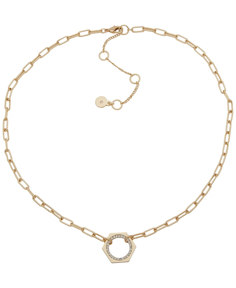 Dkny Glass Crystal Stone Pave Hex Pendant Necklace