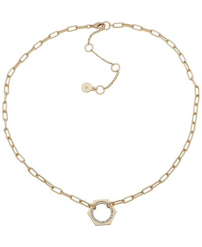 Dkny Glass Crystal Stone Pave Hex Pendant Necklace