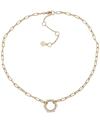 Dkny Glass Crystal Stone Pave Hex Pendant Necklace