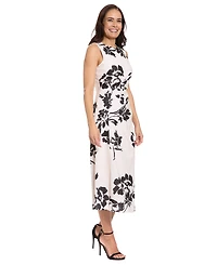 London Times Petite Side Ruche Printed Midi Dress