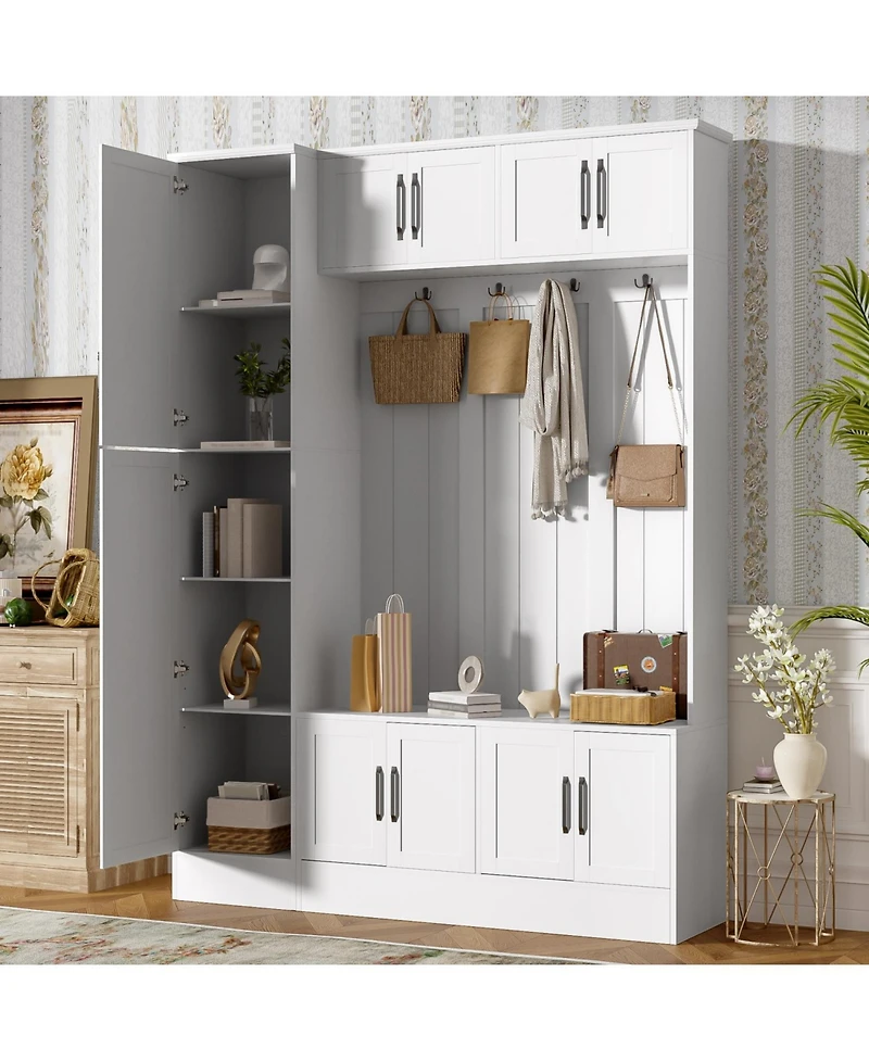 Streamdale Modern Hall Tree with Shoe Storage, Bench, Hooks & Shelf - Black
