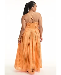 June + Vie Women's Halter Eyelet Maxi Dress