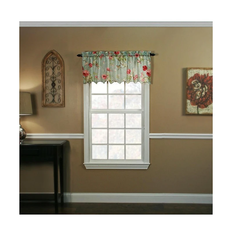 Balmoral Floral Print Semi Sheer Valance Curtain 48-Inch-by-15-Inch - Sage / Wine