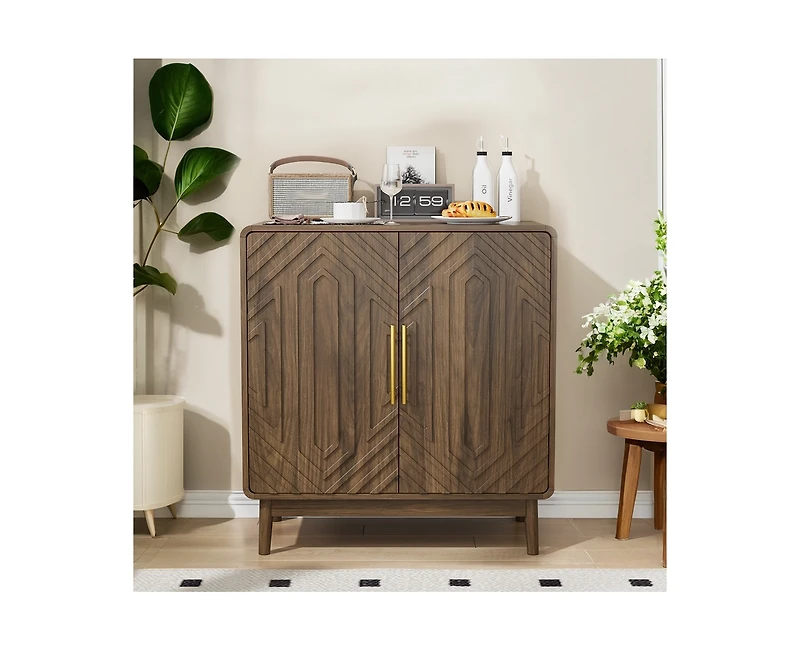 Casainc Storage Cabinet With Carved 2 Door Adjustable Layer Board