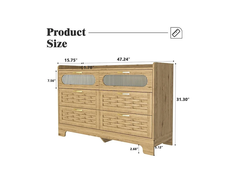 Casainc Wood Storage Cabinet with 6 Drawers
