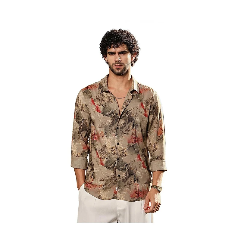 Campus Sutra Men's Camel Beige Pigme-Strokes Shirt