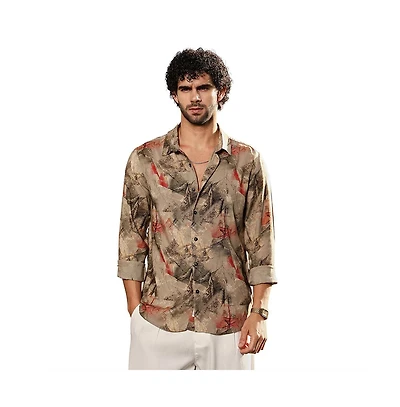 Campus Sutra Men's Camel Beige Pigme-Strokes Shirt