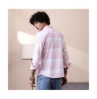 Campus Sutra Men's Rose Pink & Daisy White Velobrush-Tactile Shirt