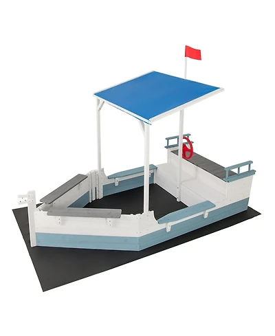 Pirate Ship Sandbox with Canopy with Bench Seats and Bottom Liner