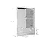 Casainc Tall Cabinet Bedroom Armoire Wardrobe Closet Clothing with Hanging Rod Barn Door Drawers Open Shelves