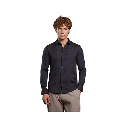 Campus Sutra Men's Onyx Black Tactile-Panel Shirt