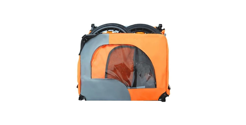 Aostirmotor Orange Outdoor Heavy Duty Collapsible Pet Bike Trailer with Universal Hitch Foldable Dog Cargo Carrier Cart for Bicycles