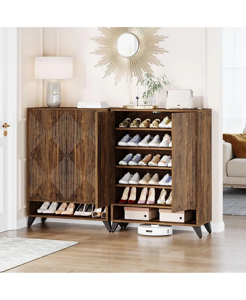 Tribesigns Shoe Cabinet with Doors, 6-Tier Entryway Shoe Storage Cabinet with Adjustable Shelves
