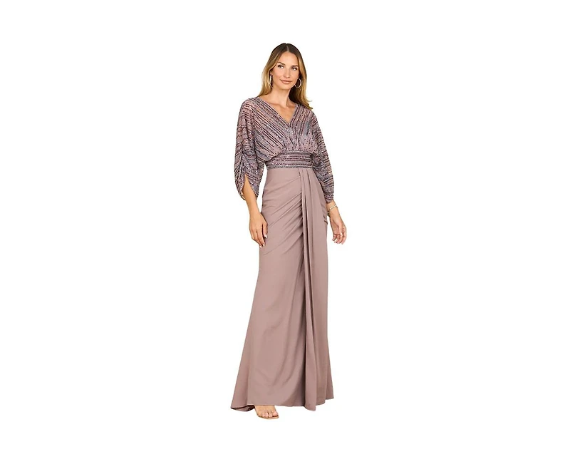 Lara Women's Draped Skirt Gown with Cape Sleeves