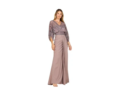Lara Women's Draped Skirt Gown with Cape Sleeves