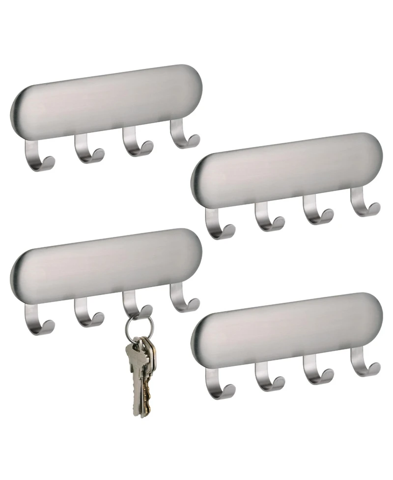 iDesign Self-Adhesive Key Rack with 4 Hooks - Set of 4 - Brushed
