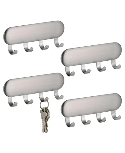 iDesign Self-Adhesive Key Rack with 4 Hooks - Set of 4 - Brushed