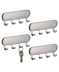 iDesign Self-Adhesive Key Rack with 4 Hooks - Set of 4 - Brushed