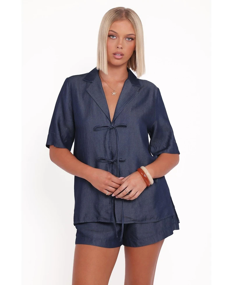 Petal and Pup Women's Aaliyah Chambray Tie Front Top