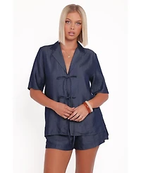 Petal and Pup Women's Aaliyah Chambray Tie Front Top