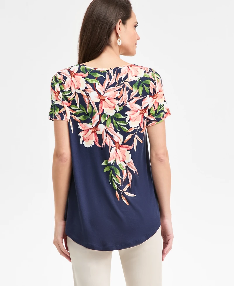 Jm Collection Women's Printed Scoop-Neck Short Sleeve Top, Macy's Exclusive