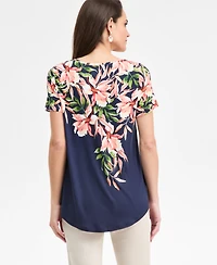 Jm Collection Women's Printed Scoop-Neck Short Sleeve Top, Macy's Exclusive