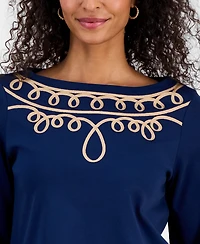 Jm Collection Women's Cotton Soutache 3/4-Sleeve Top, Macy's Exclusive